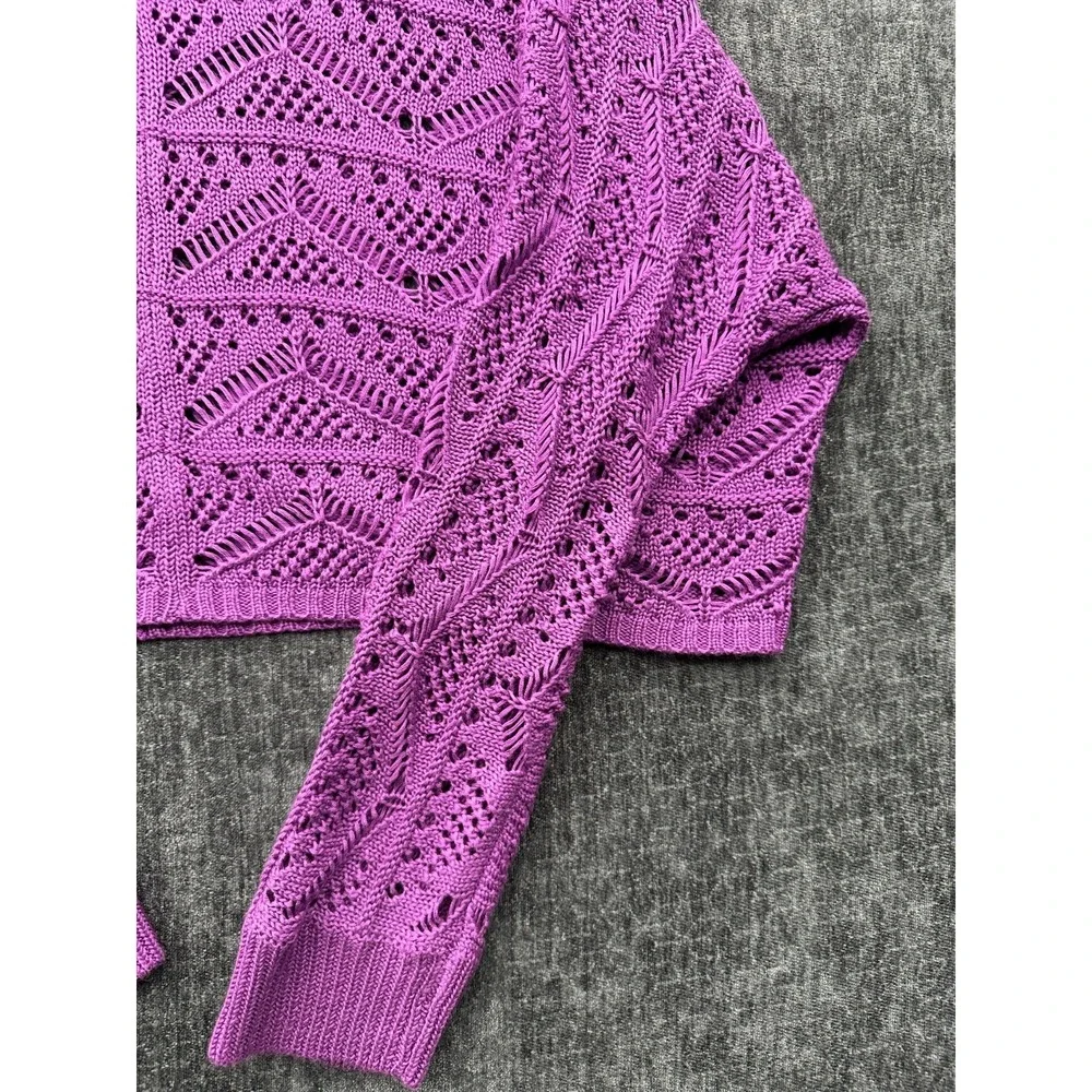 Allen B by Allen Schwartz Sweater Womens XL Pink Crochet Chunky Knit Scoop‎ Neck